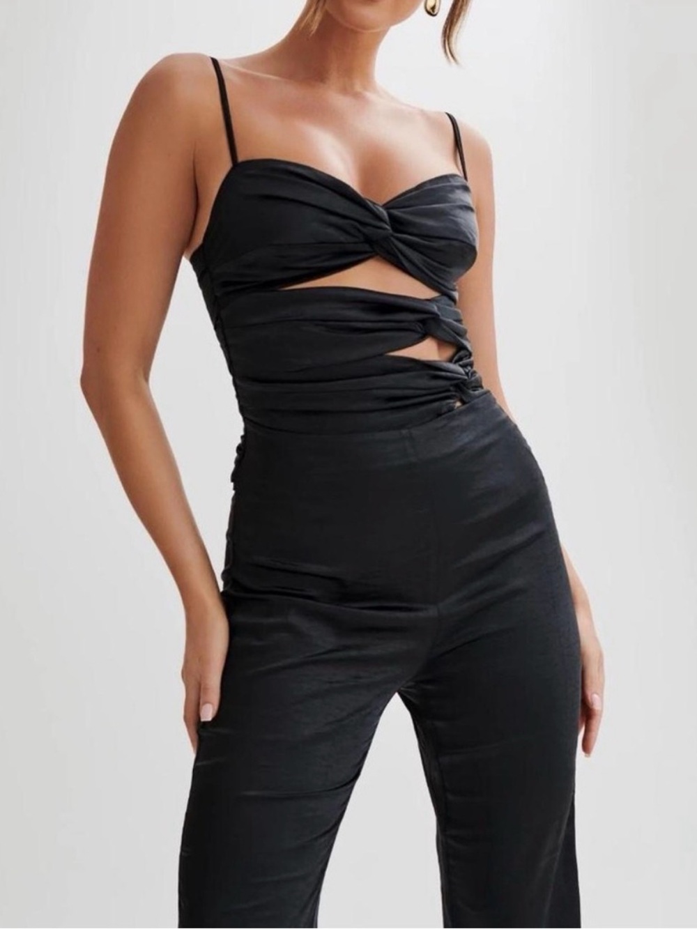 MESHKI Elina Satin Twisted Cutout Jumpsuit - Picture 2 of 3